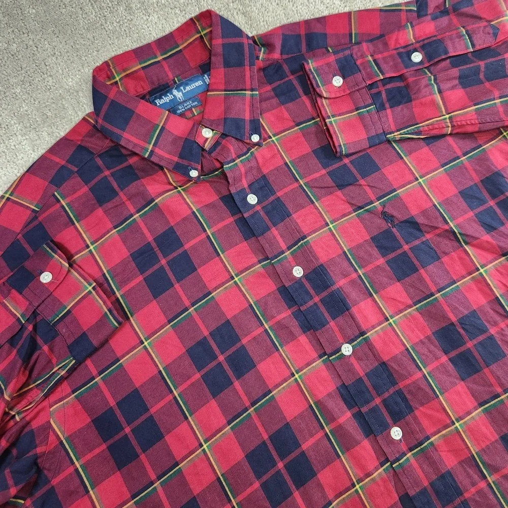 Vintage‎ Polo Ralph Lauren Shirt Men Large Blake Button Down Buffalo Plaid Red